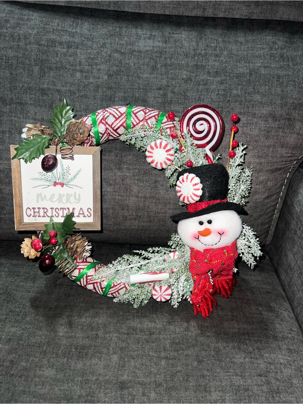 Festive Snowman Christmas Wreath - Red, White, Green